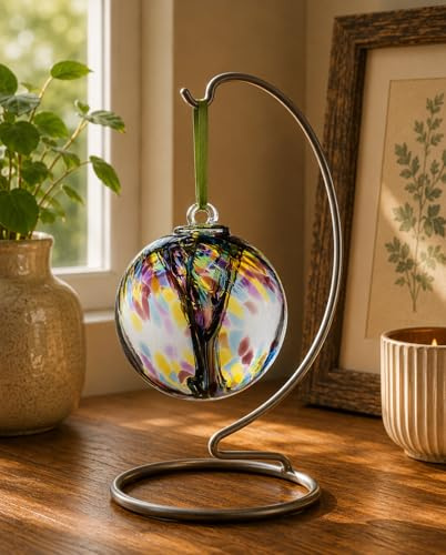 Sienna Glass Spirit Ball – 10cm Handcrafted Mouth-Blown Glass Ornament in Purple, Green & Blue – Tree of Life Design – Keepsake Gift Boxed with Ribbon – Birthdays & Special Occasions