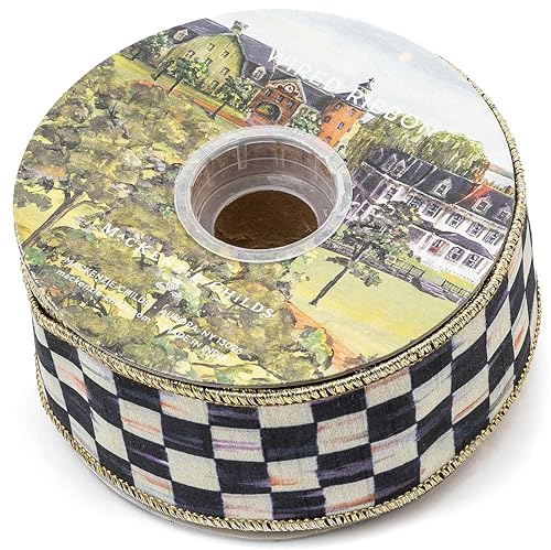 MACKENZIE-CHILDS Ribbon, Gift Wrapping and Decorative Craft Ribbon, 2 Inches Wide, 10 Yards, Black-and-White Courtly Check