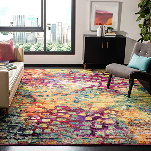 SAFAVIEH Boho Teppich für Wohnzimmer, Esszimmer, Schlafzimmer - Monaco Collection, Kurzer Flor, Pink und Multi, 200 x 300cm