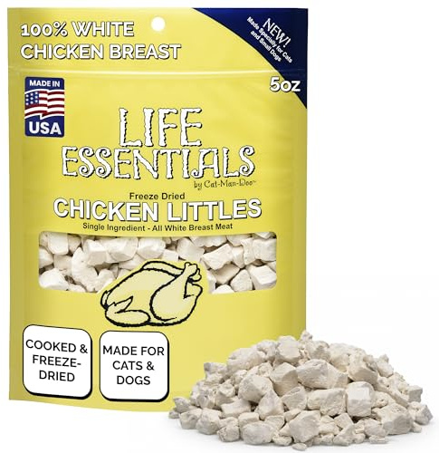 Life Essentials Chicken Littles Freeze Dried Chicken Cat & Small Dog Treats, Healthy Single Ingredient Training Treats & Cat Snacks, Perfect Bite Size, Made with Real Chicken – 5 oz