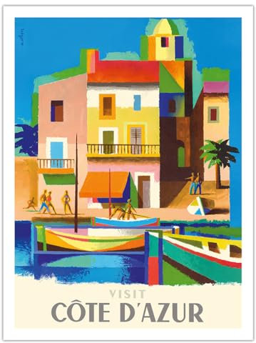Besuchen Sie Côte d'Azur - Frankreich - Französische Riviera - Vintage Retro Welt Reise Plakat Poster von Jacques Nathan-Garamond c.1953 - Premium 290gsm Giclée Kunstdruck - 61cm x 91cm