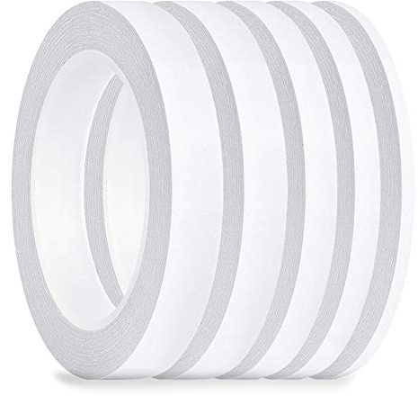 FEPITO 5 Pack Doppelseitiges Klebeband Mehrzweck Starkes Klebeband für Büro / Handwerk / Nähen, 25m Jede Rolle (Breite: 6mm / 9mm / 12mm / 15mm / 18mm)