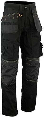 Men Work Cargo Trouser Black Heavy Duty Multi Pockets, Knee Pad Pockets, Like Apache , Black, 40W / 29L