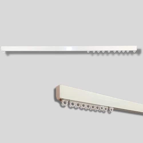 TENDAGGIMANIA Binario per Tende a Soffitto Parete - L. 200 CM - Zineffa Riloga Scorritenda Lineare in Alluminio Bianco, Movimento MANUALE - Completo di tutti gli accessori - Personalizzabile