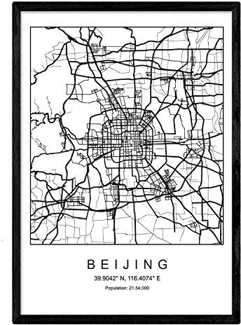 Blade Peking Stadtplan nordischen Stil schwarz und weiß. A3 Größe Plakat Das bedruckte Papier Keine 250 gr. Gemälde, Drucke und Poster für Wohnzimmer und Schlafzimmer