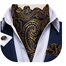 DiBanGu Ascot Krawatten für Herren, Hochzeit, Jacquard, gewebt, 100 % Seide, Ascot-Krawatte für Herren, Krawatte und Einstecktuch, Set, 02 - Schwarz Gold, Einheitsgröße