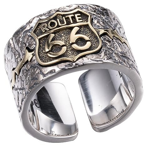 Punk 925 Sterling Silber USA Route 66 Ring für Herren Offen Verstellbar