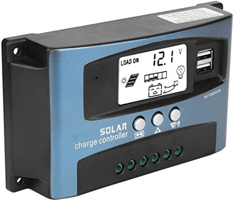 Aramox Contrôleur de Charge solaire, MPPT 40/50/60/100A chargeur de batterie solaire régulateur de Charge contrôleur de panneau double affichage LCD USB 12 V 24 V pour panneaux solaires(40A)
