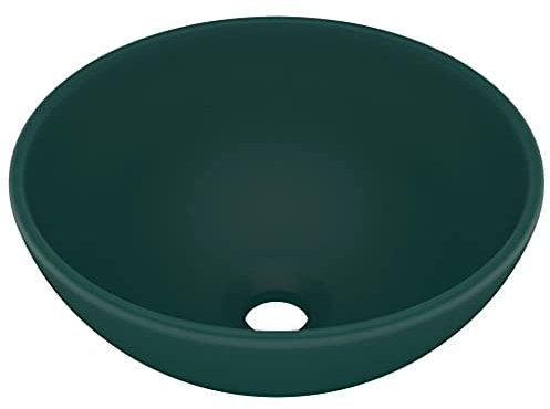 vidaXL Luxus Waschbecken mit Abflussloch Waschschale Aufsatzwaschbecken Waschtisch Waschplatz Handwaschbecken Rund Matt Dunkelgrün 32,5x14cm Keramik