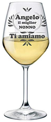 bubbleshirt Calice Vino Personalizzato con Nome Incisione Festa dei Nonni - Il miglior Nonno - Ti Amiamo - Idea Regalo - Bicchiere in Vetro Chiaro, 500ml