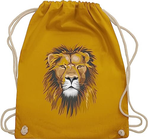 Turnbeutel Rucksack - Dschungel Deko Wildnis - Löwe - Unisize - Senfgelb - tasche afrika tiere kinderrucksack tier tiermotiv animal print löwen juterucksäcke tiermotive raubkatze trainingsbeutel