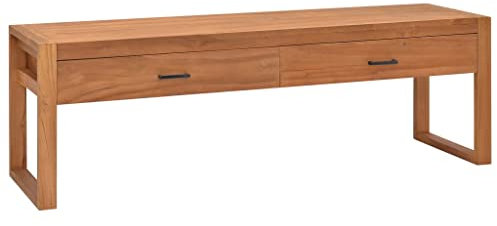 vidaXL TV Schrank mit 2 Schubladen Lowboard TV Möbel Tisch Sideboard Fernsehtisch Fernsehschrank HiFi-Schrank 140x40x45cm Teakholz
