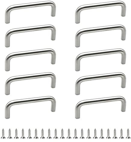 MOROBOR Tirador redondo sólido de acero inoxidable, centro de agujero de 100 mm, en forma de U, para dormitorio, baño, cocina, puerta - 10 unidades/plata cepillada