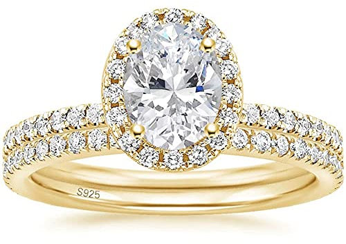 Zakk Ringe Damen Silber 925 Oval Zirkonia 1.5CT Verlobungsringe Eheringe Trauringe Versprechen Ring Set Rosegold Gold (Gold,55 (17.5))