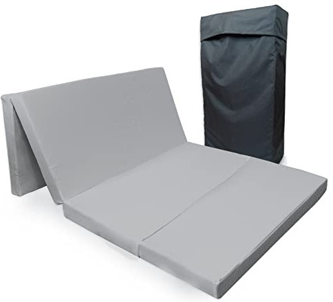 Tom'Shop Gästematratze (Hellgrau 195x115x8 cm) Klappmatratze 4-teilige Faltmatratze Gästematratze Reisebett Schaumstoff Matratze zusammenklappbar mit Tasche