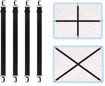 FOGARI Bettlakenspanner Verstellbar, 4 Stück Spanner für Bettlaken Elastische Betttuch Spanngurte mit Metallclip für Bettlaken Matratze Bügelbrett Oder Sofa (Schwarz, 50-200cm)