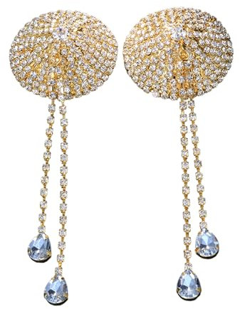 Agoky 1 Paar Damen Nippel Cover Pailletten Herzförmige Quaste Aufkleber BH Silikon Brust Selbstklebende Nippelpads Reizwäsche Gold B One Size