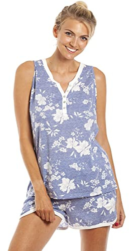 Camille Womens White Floral Short Pyjama Set - Ladies Polycotton Lightweight & Breathable Pyjamas with Elasticated Shorts for Comfort and Style