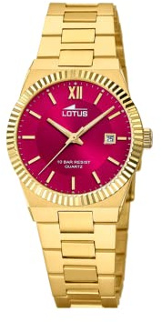 Lotus Damenuhr Analog aus Edelstahl 316l Goldfarben | Quarzwerk, Widerstandsfähiges Mineralglas, Wasserdicht 10 ATM, Kalender, Special Prices 18840/2