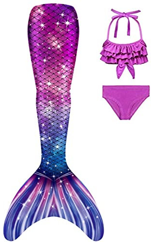 SPEEDEVE Meerjungfrauenschwanz Mädchen 3pcs Bikini Set,ohne Monoflosse,01-R8,130