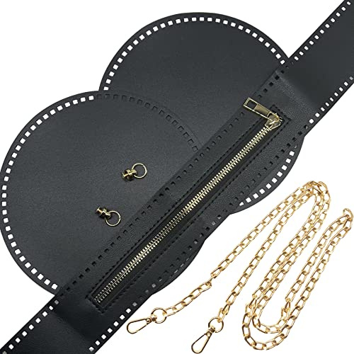 Yayatty Schwarzes PU-Leder-Taschenherstellungs-Set, 6-teilig, DIY-PU-Ledertasche, Strickset mit runder Tasche, Untertasche, Reißverschluss, Schultertaschen, Crossbody-Taschen