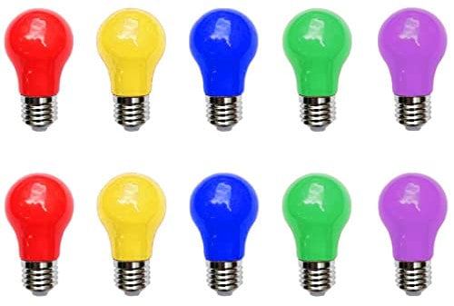 Aiwerttes Farbige LED-Glühbirne E27,3W A50 Birne Form Birnen, rot gelb blau grün lila,gemischte Farben LED-Glühbirnen für Feen Lichter Bunte Halloween Party Dekoration,10er Pack