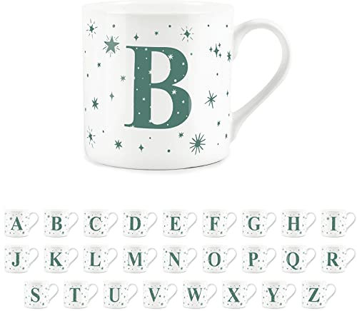 Purely Home Letter B Star Mug - Bone China White Coffee/Tea Present Gift - Alphabet Letter Mug with Stars in Teal Green Blue