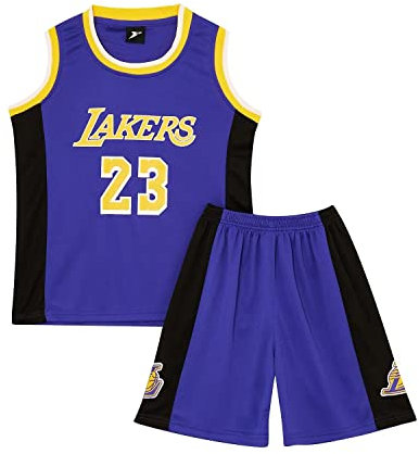 Huniam Set di 2 canotta da basket e pantaloncini da basket, senza maniche, per bambini da 3 a 14 anni, Viola, 12-14 anni