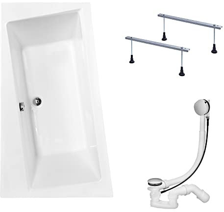 KOLMAN Badewanne INFINITY Eckbadewanne 170x110 Links ohne Verkleidung, Ablaufgarnitur und Füßen Komplettset 3in1 Premium Original Acryl Wanne Siphon