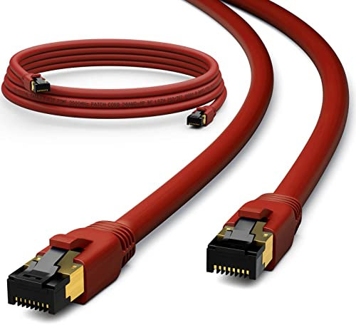 HB-DIGITAL 0,25m CAT 8.1 Netzwerkkabel F/FTP LSZH Rot 40 Gbits | LAN Patchkabel Gigabit RJ45 Stecker Ethernet Data Cable | 40000 Mbits Übertragungsgeschwindigkeit PIMF 2000 MHz Cat.6 Cat.7 Cat.8