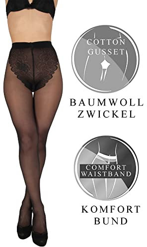 BANANALU 20 Den Spitzen Strumpfhose Bikinihöschenteil Mattoptik Bikini 20 Nero - 3er Set XL