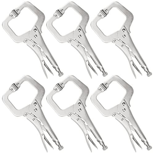 JOIKIT 6PCS 11 Inch C-Clamp Locking Pliers, Welding Pliers, C-Clamp with Swivel Pads, Vise Grip C-Clamp for Carpentry, Welding, Electrical Equipment