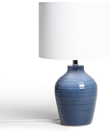 LEDKIA LIGHTING - Tischleuchte Keramik Botijo | E27 Fassung | Handbemalt Blau | Für Wohnzimmer, Esszimmer, Schlafzimmer | 420 mm Hoch | IP20 Innenbereich, Dunkles Blau, Keramik