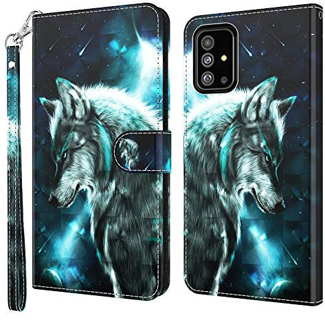 Rapuled Kompatibel mit Samsung Galaxy A51 4G Hülle, Handyhülle für Samsung Galaxy A51 4G, Leder Wallet Magnet Stoßfest Etui Schutzhülle Lederhülle Klapphülle Tasche Flip Case Cover (Wolf)