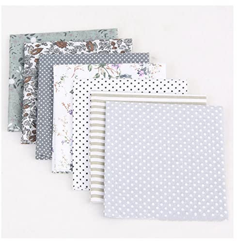 SHTGOI 7 Stück 25 x 25 cm Baumwollstoff Set Blume Lattice Patchwork Baumwolle Stoffe Paket Stoffreste Nähstoffe Stoffpakete für DIY Handgefertigte Nähen Quilten Kleidung Vorhänge Grau