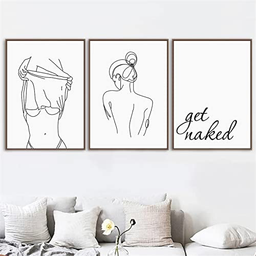 Abstrakte sexy Lady-Körper-Poster Mädchen-Strichzeichnung Leinwanddruck nackte Zitate Gemälde Wandkunst Bilder Wohnzimmerdekoration ohne Rahmen 40 x 50 cm x 3 Stück