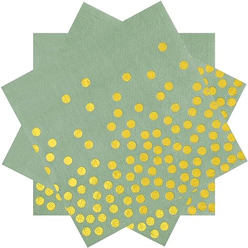 33 x 33 cm salbeigrüne Servietten, salbeigrüne Cocktail-Servietten, Salbeigrün Servietten Einweg mit Gold, 100 Stück salbeigrüne Babyparty-Servietten für salbeigrün und gold Geburtstag Hochzeit Party