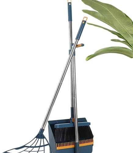 MRTURK Escoba y pala de basura, mango largo, escoba giratoria, pala de basura, herramienta de limpieza de piso plegable engrosamiento
