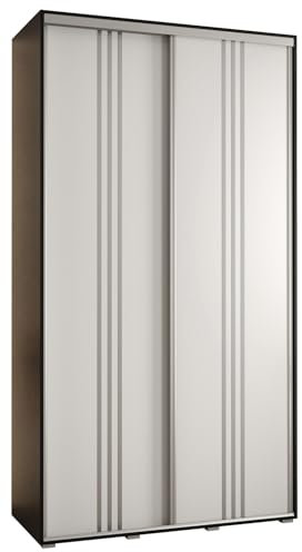 MEBLE KRYSPOL Davos 6 130 Schlafzimmerschrank mit Zwei Schiebetüren - Moderner Kleiderschrank mit Kleiderstange und Regalen - 235,2x130x45 cm - Schwarz Weiß Silber