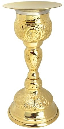 Needzo Hochglanzpolierter geprägter Messing-Kelch und Paten-Set, traditionelles katholisches Kirchen-Kommunionszubehör, 20,3 x 9,5 cm Kelch mit 10,2 cm Durchmesser Platte