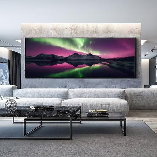 Aurora Borealis Diamond Painting Malen Nach Zahlen Erwachsene, 5D Diamond Painting Erwachsene Diamant Painting Bilder Kinder, DIY Dimondpaintin Crystal Arts für Wand Deko Aesthetic 100x300 cm-276k