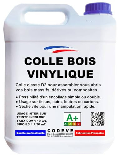 Colle Vinylique - Codeve Bois - 5 L - Intérieur - Pour L'assemblage Sous Abri D'un Bois Massif, Dérivé, Stratifié Ou Composite.