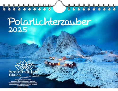 Polarlichterzauber DIN A5 Wandkalender für 2025 Nordlichter Polarlichter - Inhalt: 1x Kalender 1x Weihnachtsanhänger 1x Grußanhänger (gesamt 3 Teile)