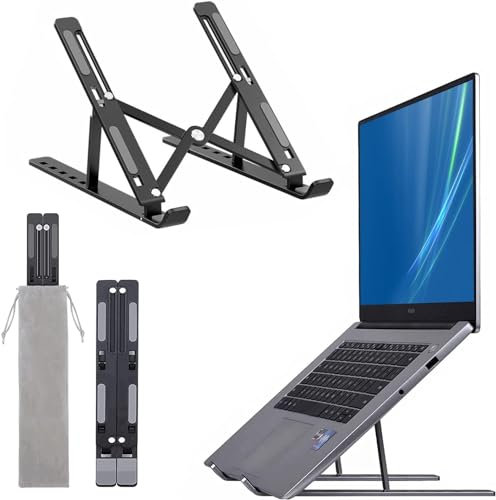 HUIYOPU Laptop Stand for Desk, 6 Levels Height Adjustable Riser, ABS+Silicone Foldable Portable Holder, Ventilated Cooling Notebook Stand for 10-17'' Laptops