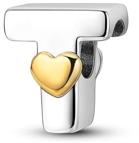 LIGHTDOG Frauen 925 Sterling Silber Charms 26 T Herz Buchstaben Bead Anhänger für Armbänder Charms kompatibel mit Europäischen Armbänder für Frauen Fit Pandora Anhängers Charm Ciondolo Letter