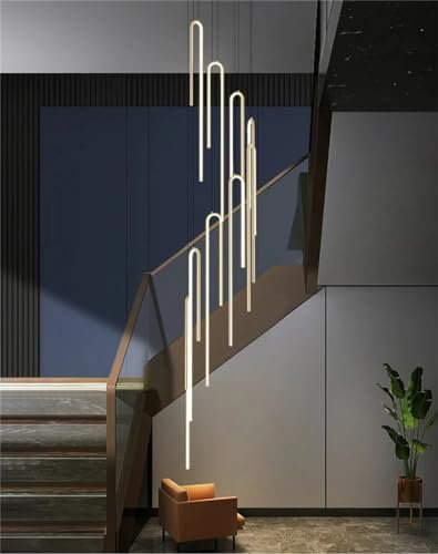 LED Geometrie Lang Pendelleuchte Treppenhaus Wohnzimmerlamp Dimmbar Modern Hängeleuchte Aluminium Acryl Hängelampe Höhenverstellbar, Für Schlafzimmer Esszimmer Flur Villa Hotel Treppen Shop (Color :