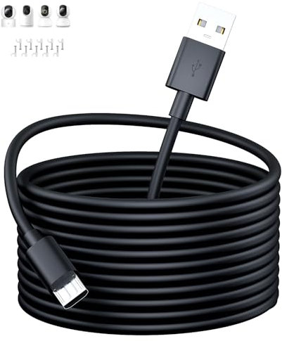 ACAGET 5M Câble de Charge USB vers Micro USB pour XIAOMI Camera 2K/Pro, Câbles d'extension d'alimentation de Caméra de Sécurité pour XIAOMI MI/YI/Cloud Camera,pour Wyze/Nest/Arlo Q/Furbo Dog Cam,Noir