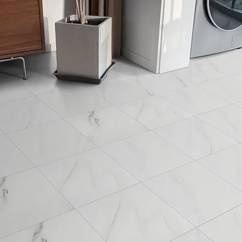 PVC Bodenbelag Vinylboden Selbstklebend, Wasserdicht Wirkung Klebefliesen Boden Weißer Marmor, 30cmx30cm Dicke1,0mm 20 Fliesen(1,8㎡)