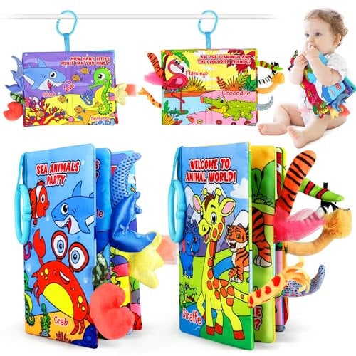 Vanmor Babybuch Stoffbuch-2Pack, Baby Spielzeug Touch Feel Activity Early Development Spielzeug, Baby Geschenk für 3 6 12 Monate Junge Mädchen