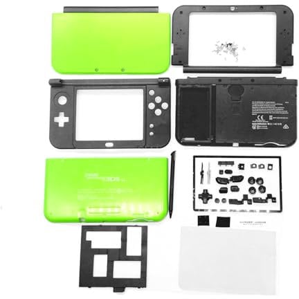 New 3DSLL 3DSXL Complete Housing Case Shells Lime-Green Replacement, for New 3DS New3DS XL LL New 3DSXL Console, Outer Enclosure 5 Cover Plates, Buttons, Screws, Stylus, Protector, Plugs Set